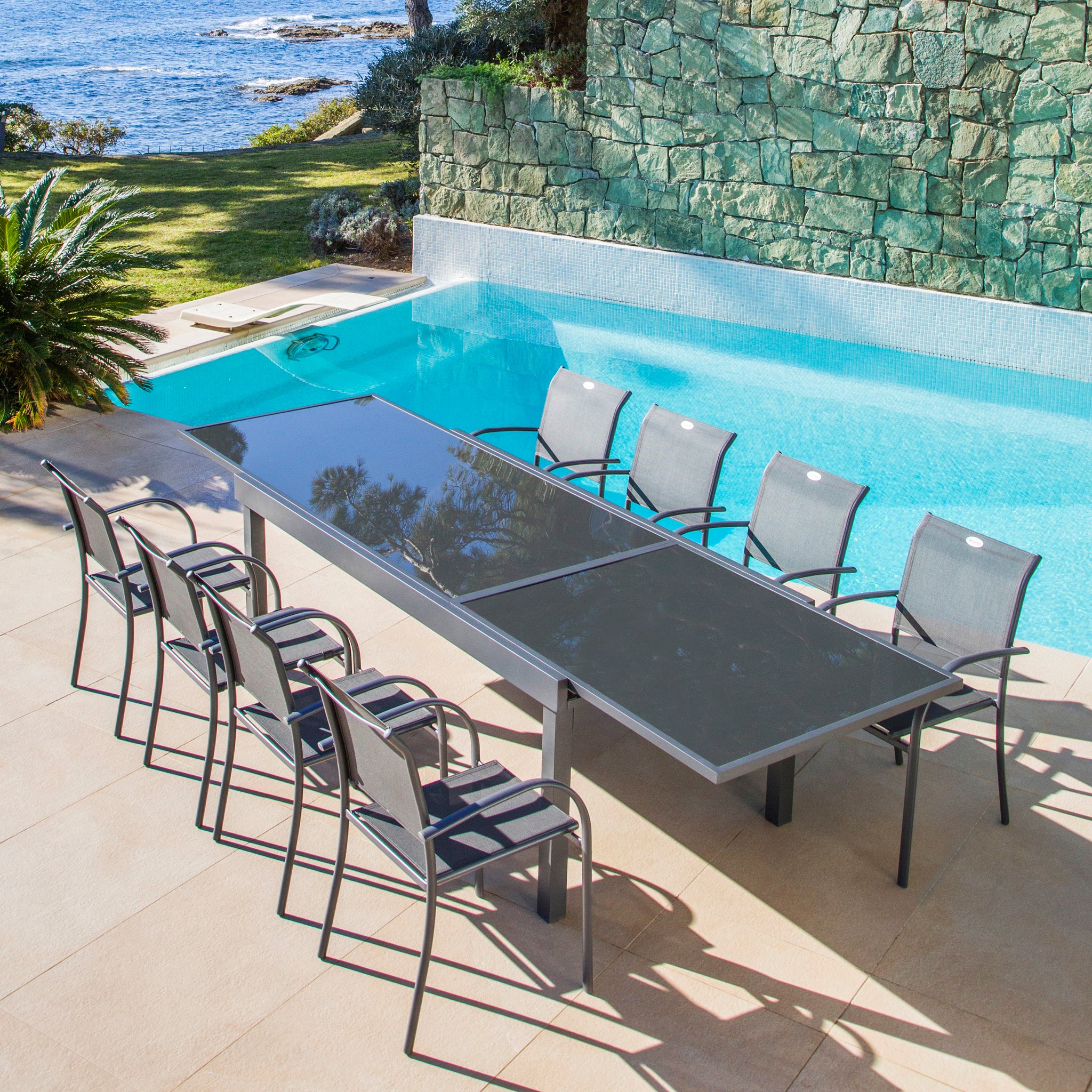 Table de jardin extensible 10 places en verre Murano (270 x 90 cm) - Image 3