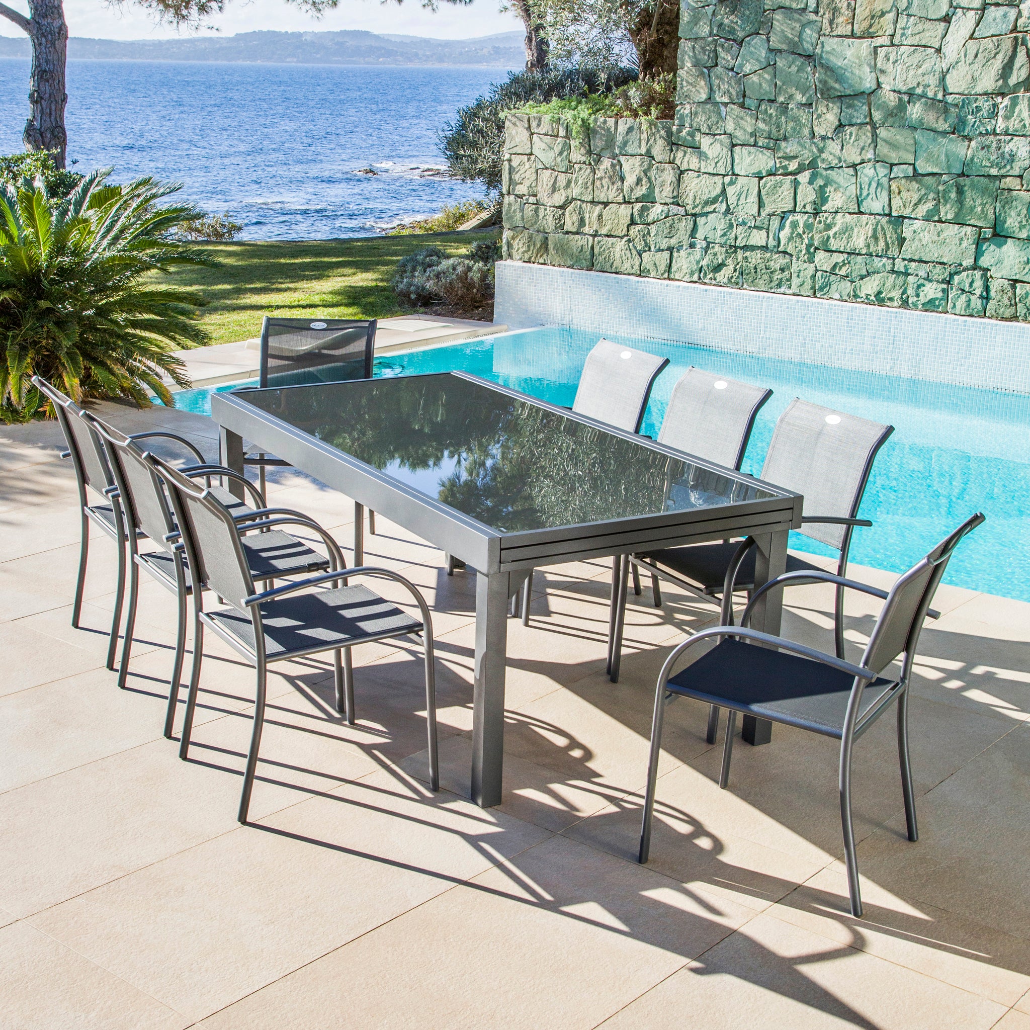 Table de jardin extensible 10 places en verre Murano (270 x 90 cm) - Image 4