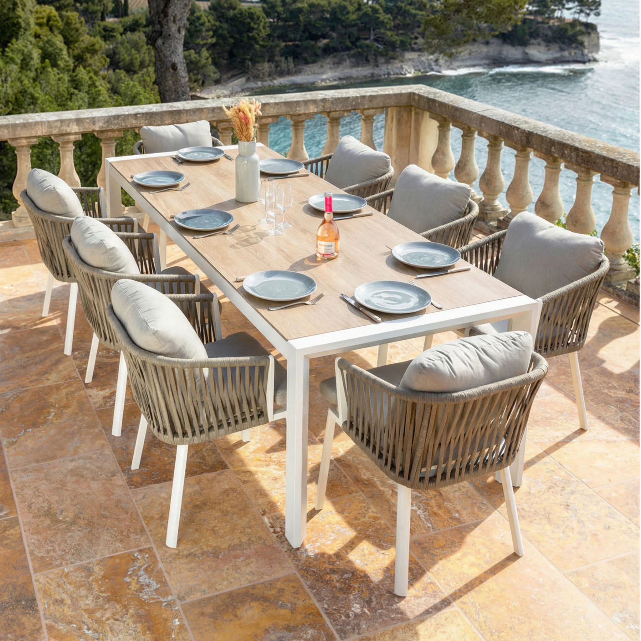 Table de jardin extensible 12 places Aluminium Amalfi - 3 dimensions (195/240/300X96) - Image 25
