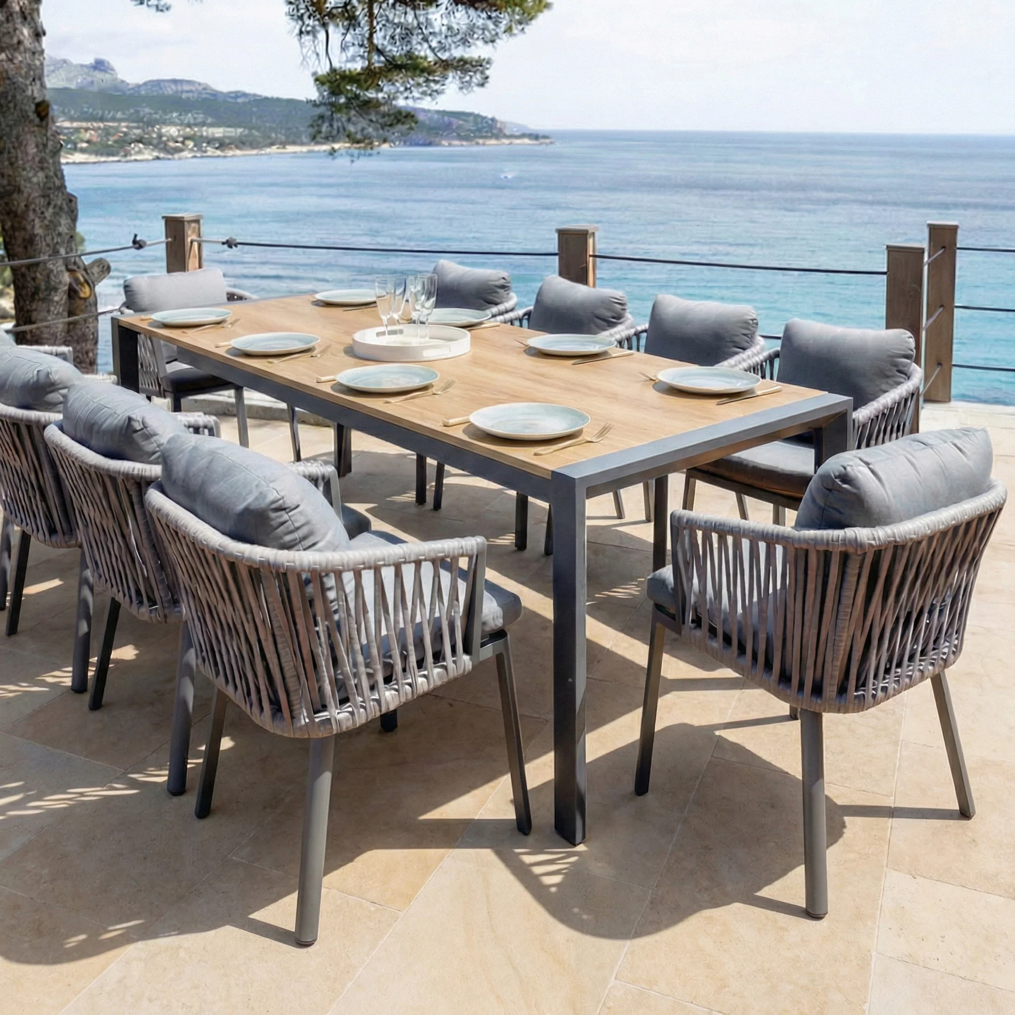 Table de jardin extensible 12 places Aluminium Amalfi - 3 dimensions (195/240/300X96) - Image 30