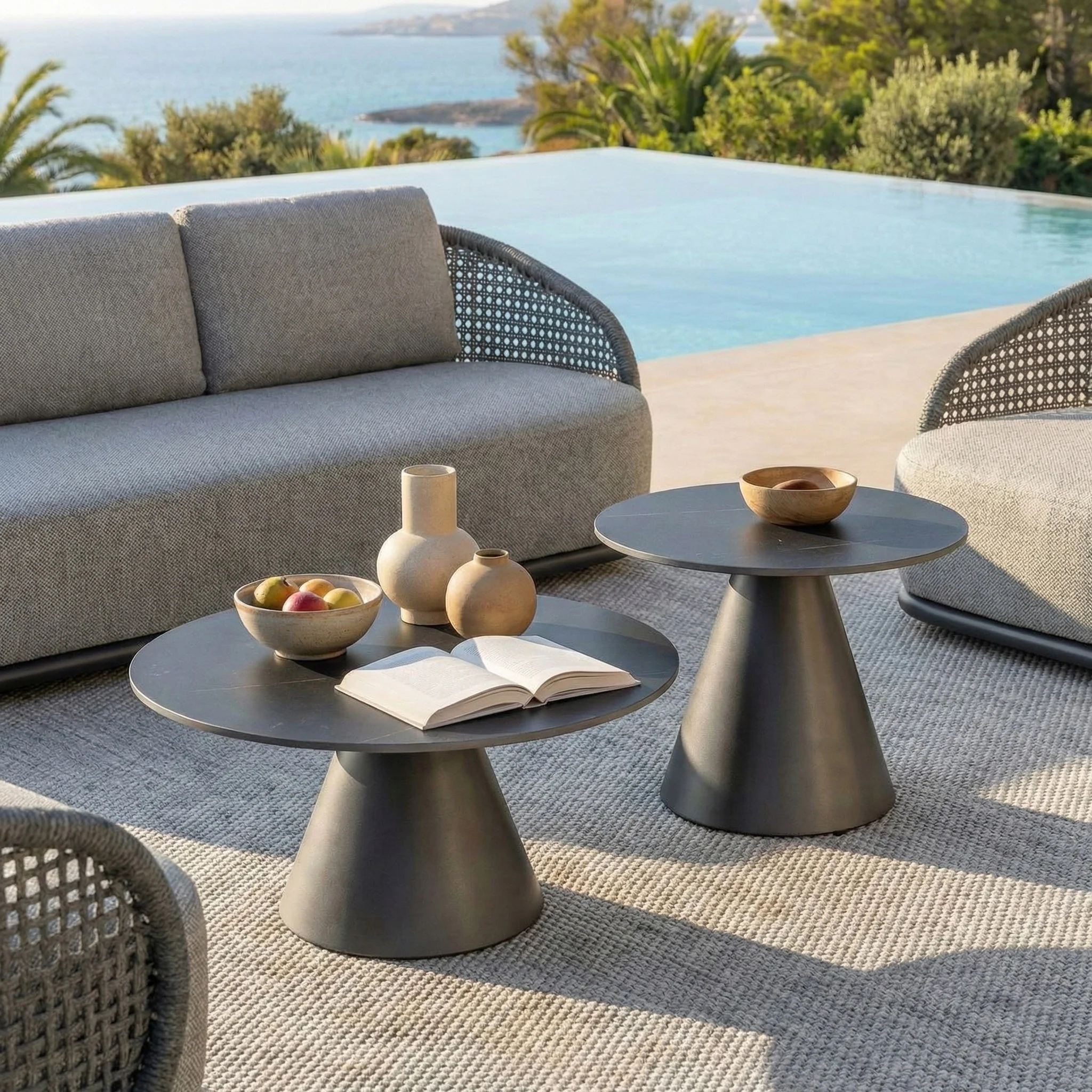 Table basse ronde de jardin en aluminium/céramique Riviera (D81cm) - Image 5